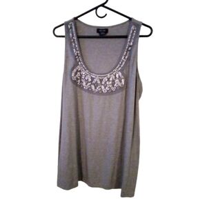 Eccentric Tank Renee & Belle Mixed Fabric Accented Neckline Silver/Gray Plus 2X